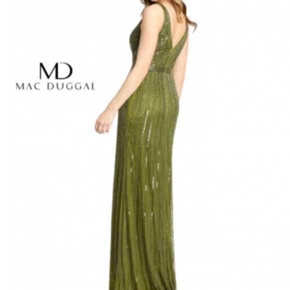 MAC DUGGAL 5219D BEADED V-NECK OLIVE GOWN sz 10 - Picture 5 of 9